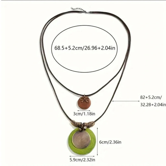 Vintage Wooden Boho Tribal Necklace Geometric - Picture 3 of 4